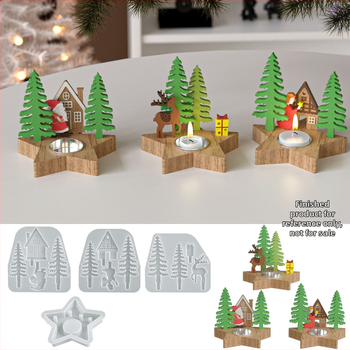 Formă din silicon pentru creații DIY: lumânări din ipsos parfumate și figuri festive de Crăciun — brad, ren, Moș Crăciun, Om de zăpadă