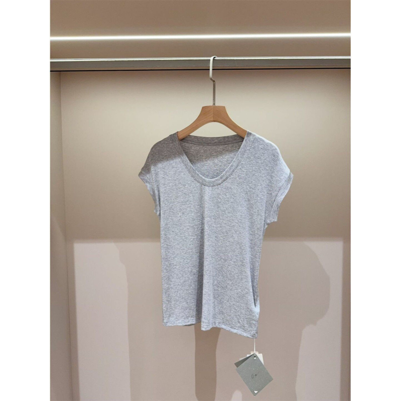 Tricou damă de vară din amestec mătase-lână, Tencel Modal, Slim Fit, guler în formă de U, umeri căzuți