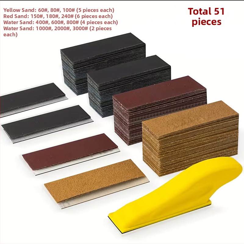 Set de șmirghel pentru lemn 30×90 mm, cu unelte de șlefuire manuală pentru finisare (foi pătrate)