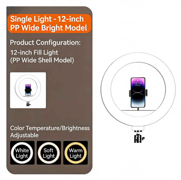 Lampă LED inel 12 inci pentru fotografiere pe birou și streaming live — iluminare de umplere moale pentru selfie, temperatură de culoare reglabilă