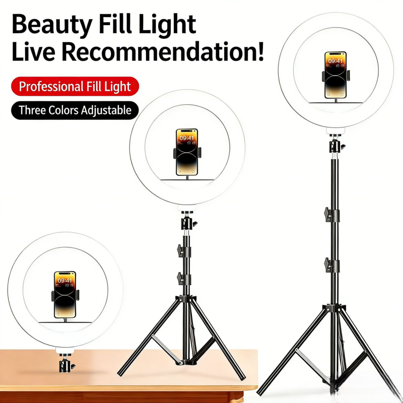 Lampă LED inel 12 inci pentru fotografiere pe birou și streaming live — iluminare de umplere moale pentru selfie, temperatură de culoare reglabilă