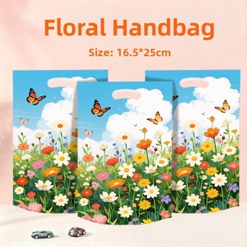Geantă de mână din film perlat, imprimare colorată cu flori și iarbă, pungă cadou cu patru degete (pungă OPP)