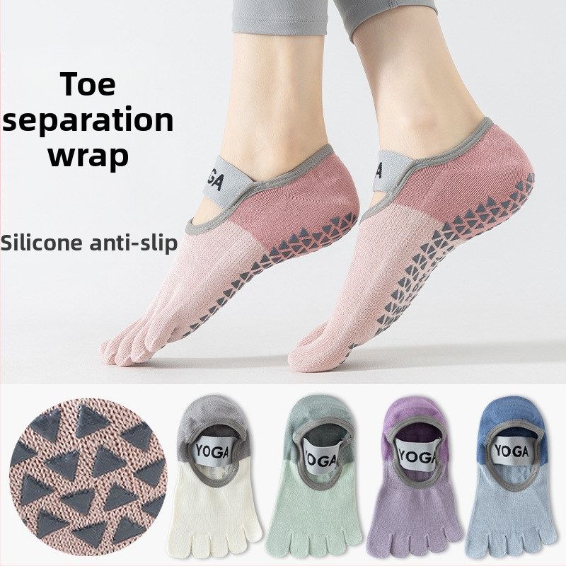 Șosete de yoga pentru femei cu degete separate, Pilates, vară ușoare, model color-block, antiderapante