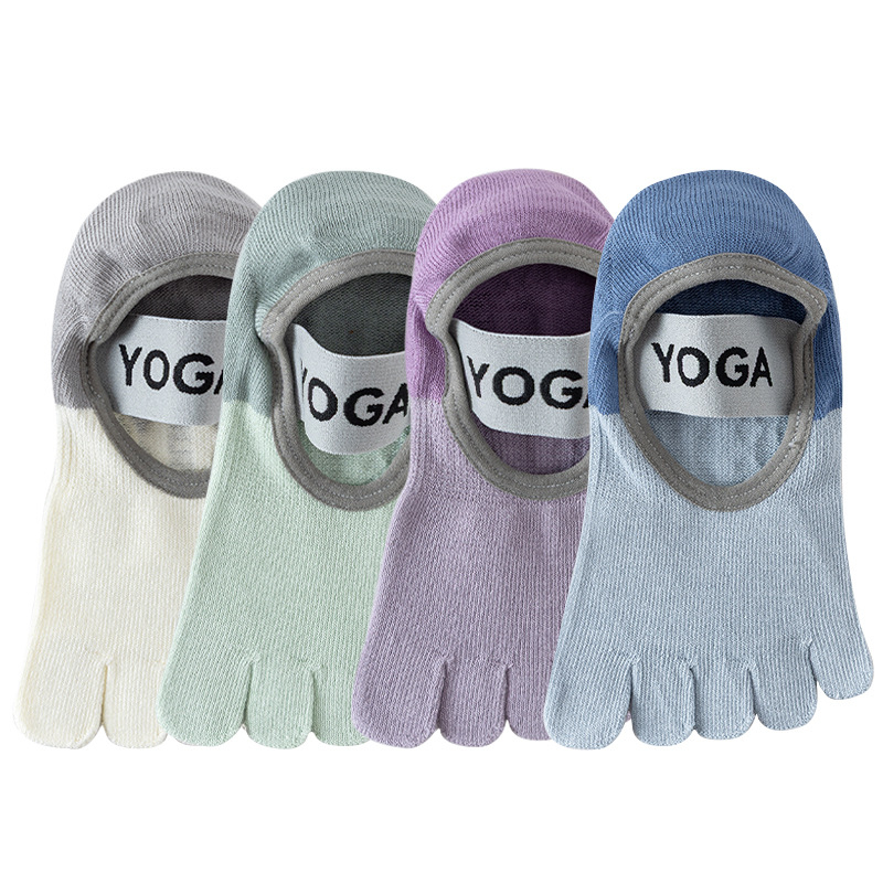 Șosete de yoga pentru femei cu degete separate, Pilates, vară ușoare, model color-block, antiderapante
