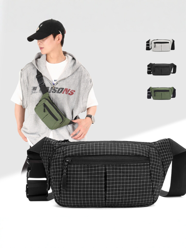 Geantă de talie pentru femei cu model carouri, geantă crossbody multifuncțională, ușoară, impermeabilă, pentru telefon, utilizare zilnică
