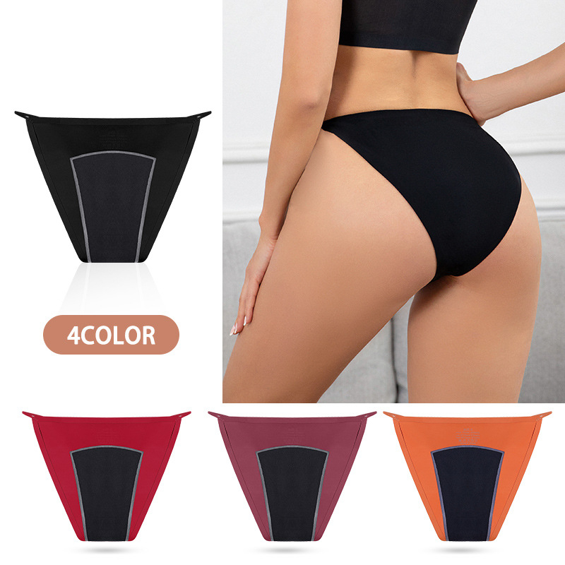 Lenjerie intimă menstruală pentru femei, patru straturi — fără scurgeri, cu material Ice Silk, fără cusături, tanga dantelă, mărime mare, vară