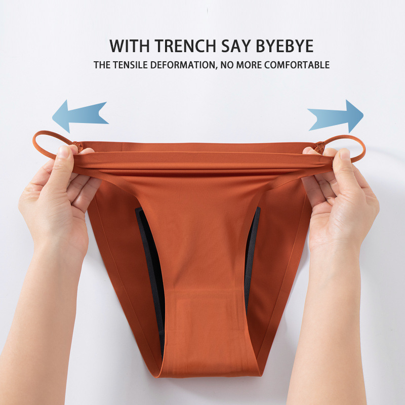 Lenjerie intimă menstruală pentru femei, patru straturi — fără scurgeri, cu material Ice Silk, fără cusături, tanga dantelă, mărime mare, vară
