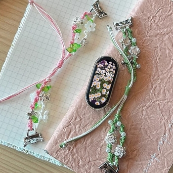Brățară pentru Xiaomi Mi Band 10 și Huawei, design împletit cu perlă lotus, lățime 12 mm, lungime 125 mm, pentru femei
