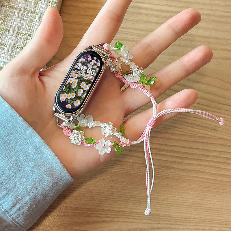 Brățară pentru Xiaomi Mi Band 10 și Huawei, design împletit cu perlă lotus, lățime 12 mm, lungime 125 mm, pentru femei