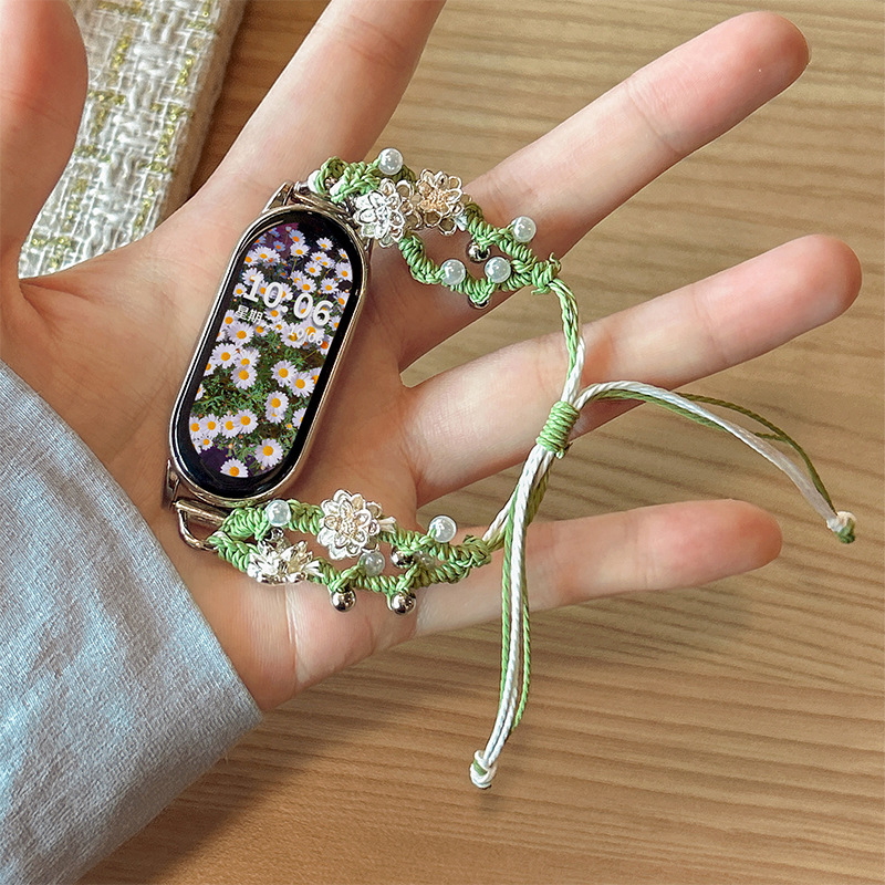 Brățară pentru Xiaomi Mi Band 10 și Huawei, design împletit cu perlă lotus, lățime 12 mm, lungime 125 mm, pentru femei