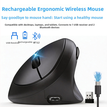 Mouse vertical ergonomic, în formă de ou, Bluetooth, încărcare duală, funcționare silențioasă