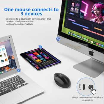 Mouse vertical ergonomic, în formă de ou, Bluetooth, încărcare duală, funcționare silențioasă
