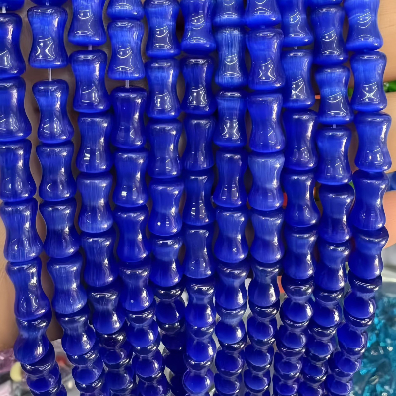 Margele din piatră ochi de pisică cu segmente de bambus pentru bijuterii DIY – mărgele lustruite manual, pentru brățări, coliere, cercei și pandantive – semifabricate