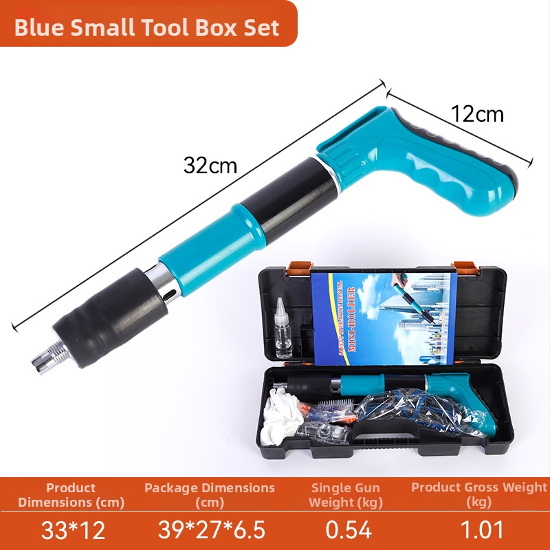 Pistol cuie mini, albastru, pentru tâmplărie și decor, fixare de tavan