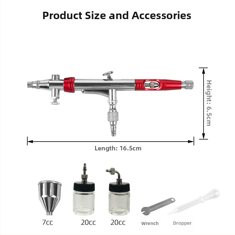 Modelovací airbrush, dvojitý účinok, otáčanie o 360°, tryska 0,3 mm, horná, spodná a bočná nádržka, trojrežimové striekacie pero