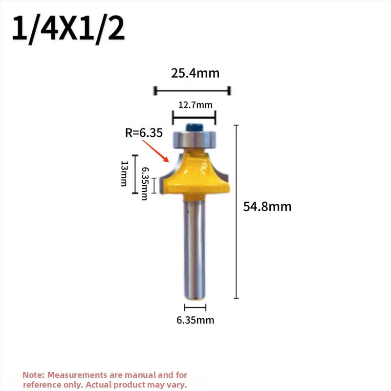 Freză cu ax de 1/4 pentru colțuri rotunde, set de patru piese pentru prelucrarea lemnului: freză arc, freză șanț, freză colț R