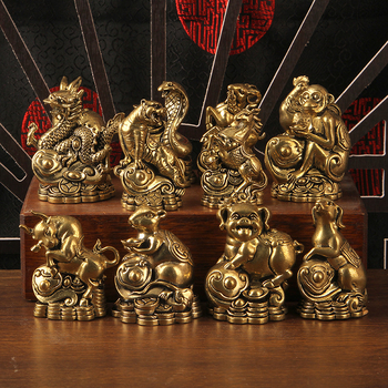 Set decorativ din alamă cu monede goale, 12 zodii chineze, figurine 3D pentru birou