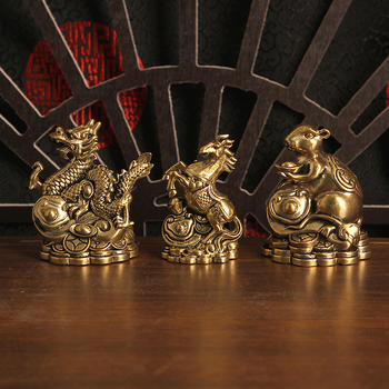 Set decorativ din alamă cu monede goale, 12 zodii chineze, figurine 3D pentru birou