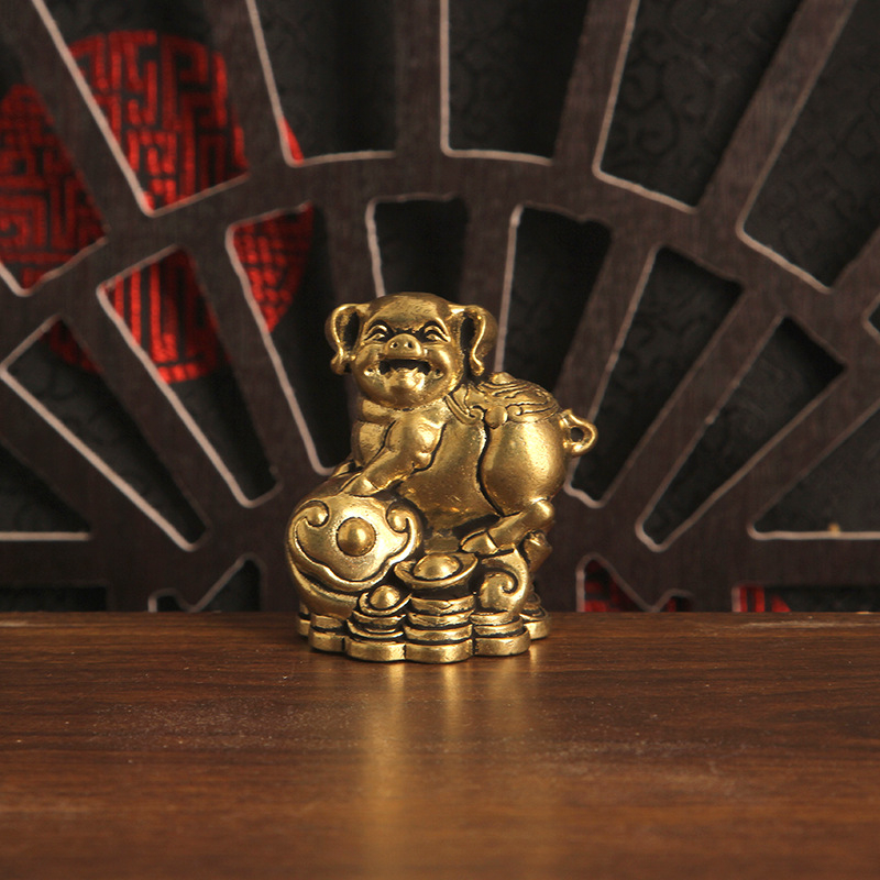 Set decorativ din alamă cu monede goale, 12 zodii chineze, figurine 3D pentru birou