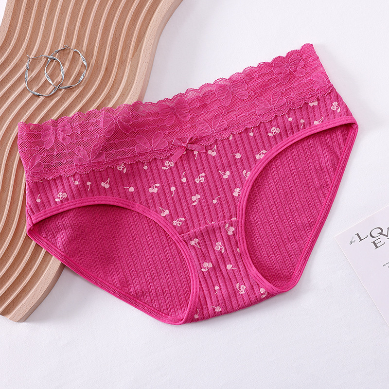 Chilot femei din dantelă nylon cu imprimeu inimă, talie medie, respirabil și fără cusături