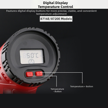 TGK-8716/8716E Горещ въздушен пистолет 1600W/2000W, цифров дисплей, регулируема температура, за ламиниране на филми