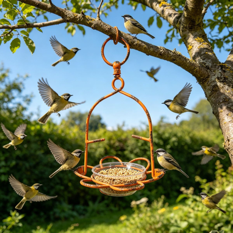 Hrănitoare metalică pentru păsări, de atârnat, pentru grădină, artă din fier