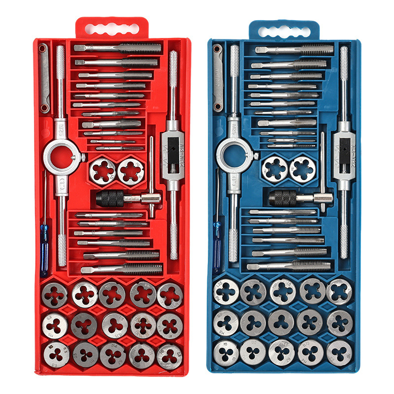 Set de 40 unelte de filetare (macho și matrițe) în cutie din plastic, pentru întreținerea autovehiculelor și a utilajelor agricole, unelte manuale de filetare, calitate industrială