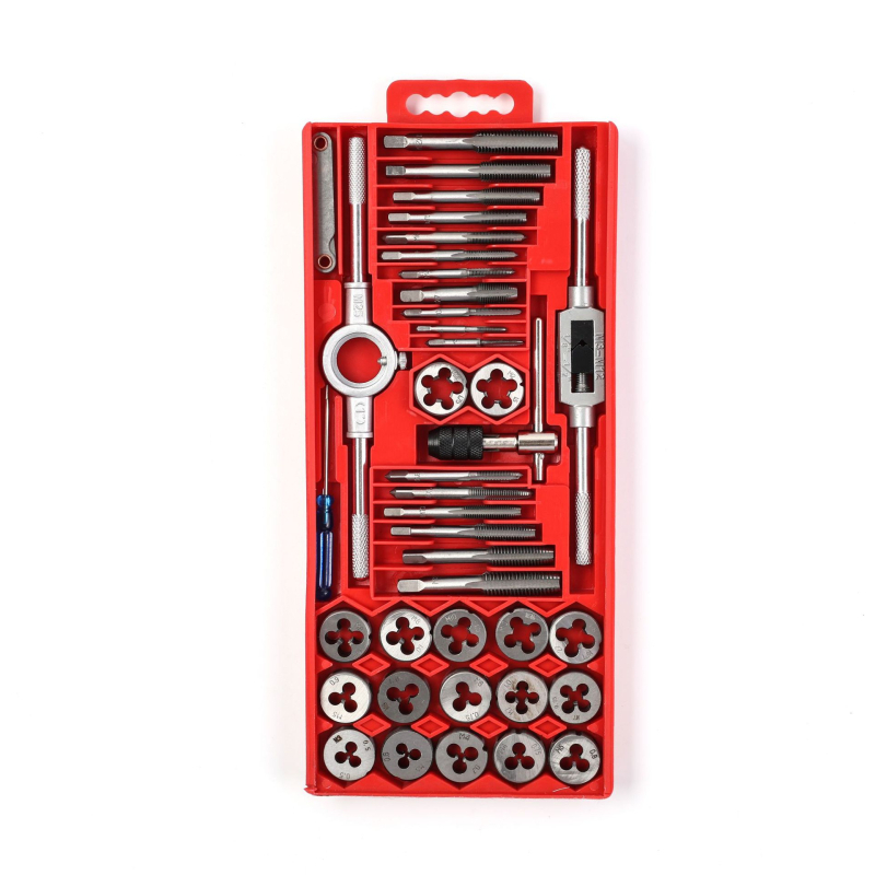 Set de 40 unelte de filetare (macho și matrițe) în cutie din plastic, pentru întreținerea autovehiculelor și a utilajelor agricole, unelte manuale de filetare, calitate industrială