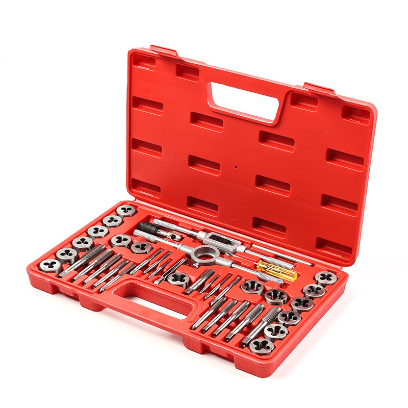 Set de 40 unelte de filetare (macho și matrițe) în cutie din plastic, pentru întreținerea autovehiculelor și a utilajelor agricole, unelte manuale de filetare, calitate industrială