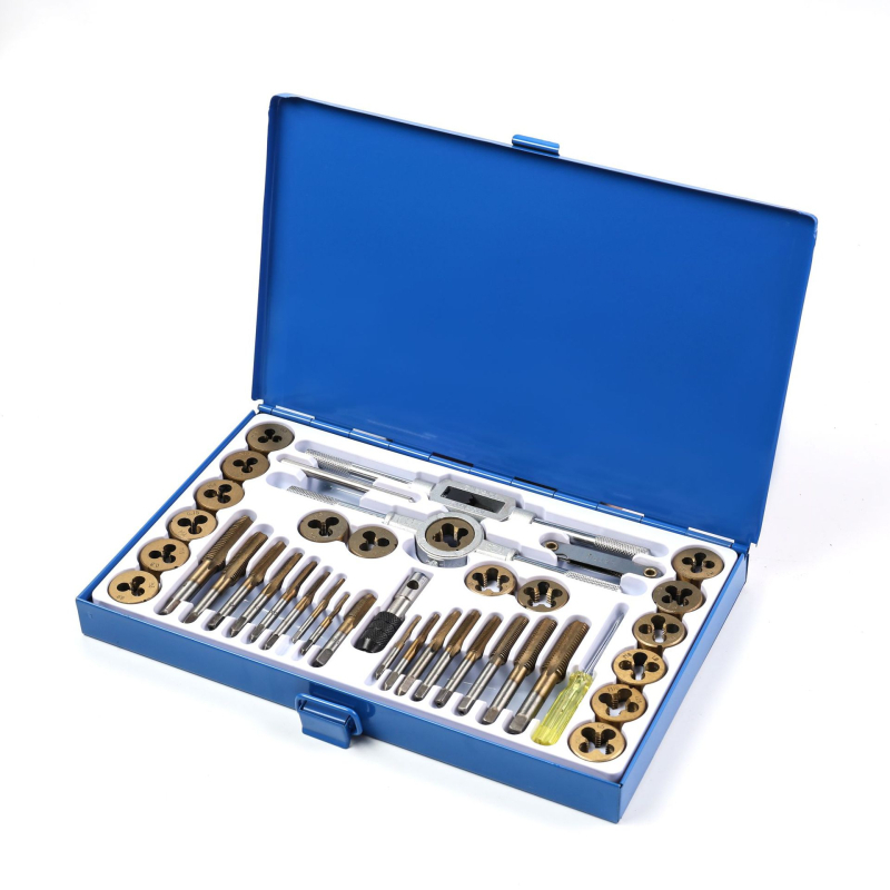 Set de 40 unelte de filetare (macho și matrițe) în cutie din plastic, pentru întreținerea autovehiculelor și a utilajelor agricole, unelte manuale de filetare, calitate industrială