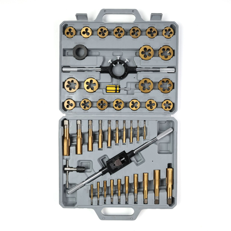 Set de 40 unelte de filetare (macho și matrițe) în cutie din plastic, pentru întreținerea autovehiculelor și a utilajelor agricole, unelte manuale de filetare, calitate industrială