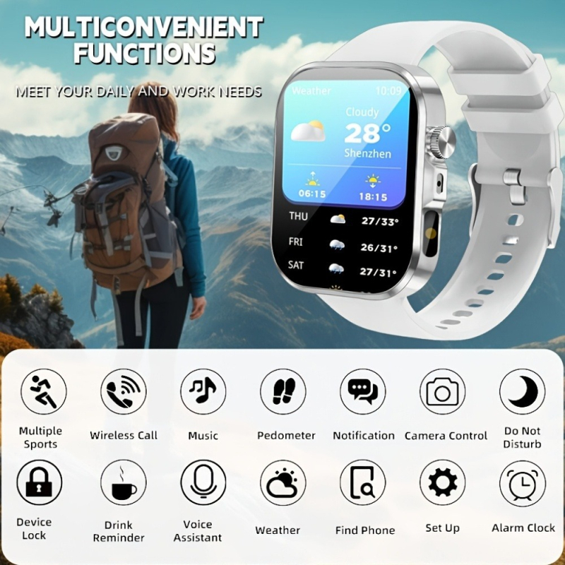 Ceas inteligent G18 cu înregistrare foto și video, lumină LED pentru activități în aer liber, muzică în timpul alergării și apeluri Bluetooth
