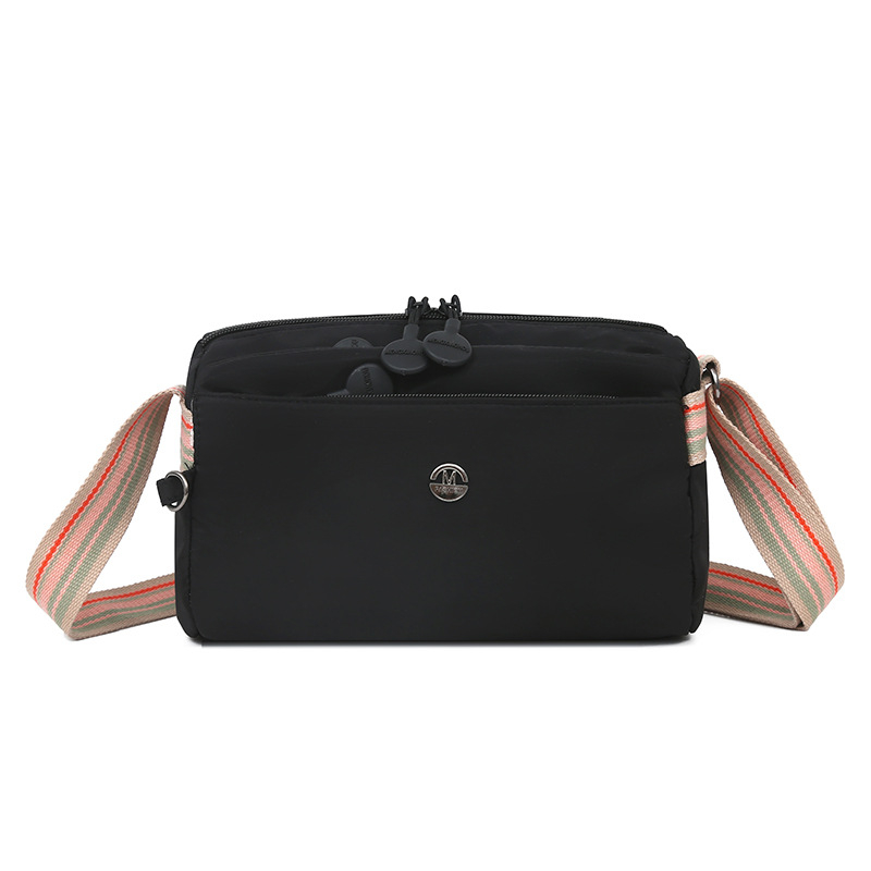 Geantă de damă din nailon, crossbody, multicoloră, cu mai multe compartimente, stil cameră, formă pătrată, mărime medie