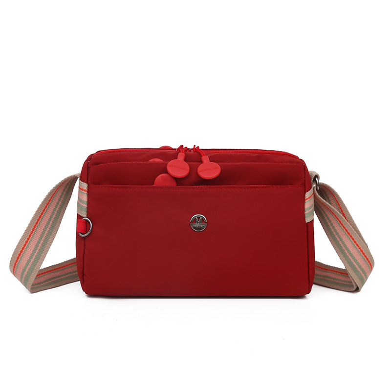 Geantă de damă din nailon, crossbody, multicoloră, cu mai multe compartimente, stil cameră, formă pătrată, mărime medie