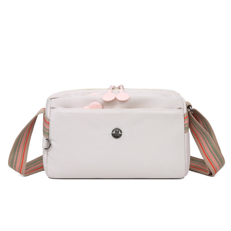 Geantă de damă din nailon, crossbody, multicoloră, cu mai multe compartimente, stil cameră, formă pătrată, mărime medie
