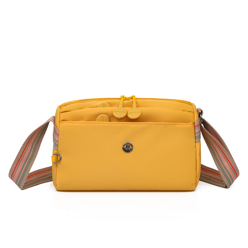 Geantă de damă din nailon, crossbody, multicoloră, cu mai multe compartimente, stil cameră, formă pătrată, mărime medie