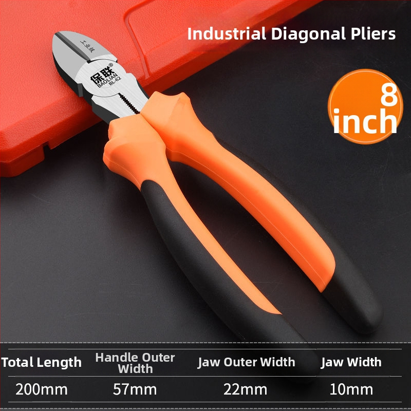 Baolian Clește de 8 inch cu vârf ascuțit, tăietor diagonal și tăietor de sârmă, pentru uz industrial, unealtă manuală multifuncțională