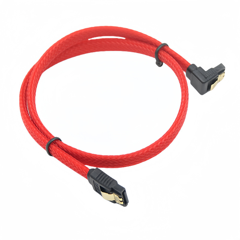SATA 3.0 кабел за данни с плетена външна обвивка, 90° ъглов конектор, високоскоростна свързаност към SSD