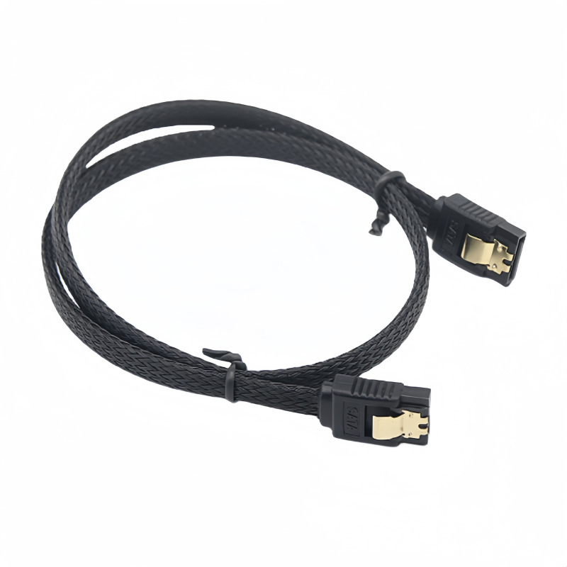 SATA 3.0 кабел за данни с плетена външна обвивка, 90° ъглов конектор, високоскоростна свързаност към SSD