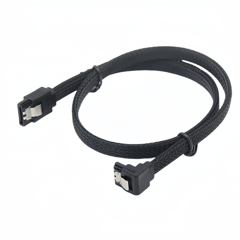 SATA 3.0 кабел за данни с плетена външна обвивка, 90° ъглов конектор, високоскоростна свързаност към SSD