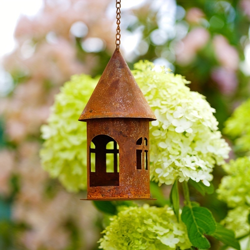 Suport de lumânare în formă de castel, din metal, ornament de casă – decor peisaj