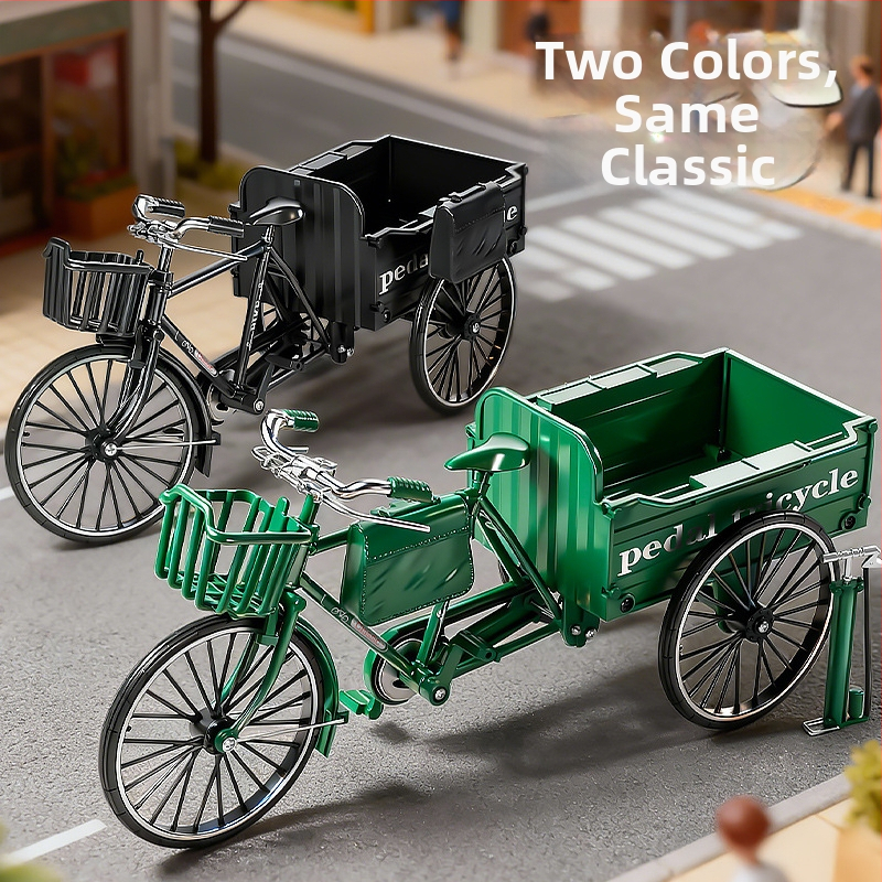 Retro zliatinový model trojkolesového bicykla, ozdoba, mierka 1:10
