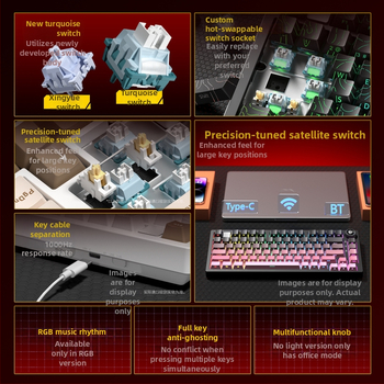 Leobog Hi75C клавиатурен комплект за персонализация с три режима и RGB осветление за гейминг, компютър и офис