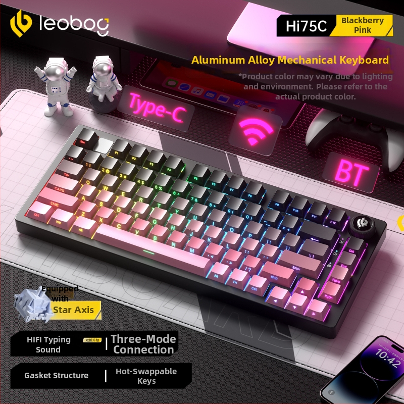 Leobog Hi75C клавиатурен комплект за персонализация с три режима и RGB осветление за гейминг, компютър и офис