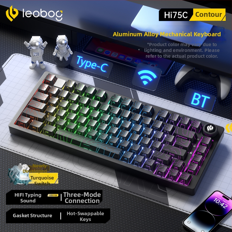 Leobog Hi75C клавиатурен комплект за персонализация с три режима и RGB осветление за гейминг, компютър и офис