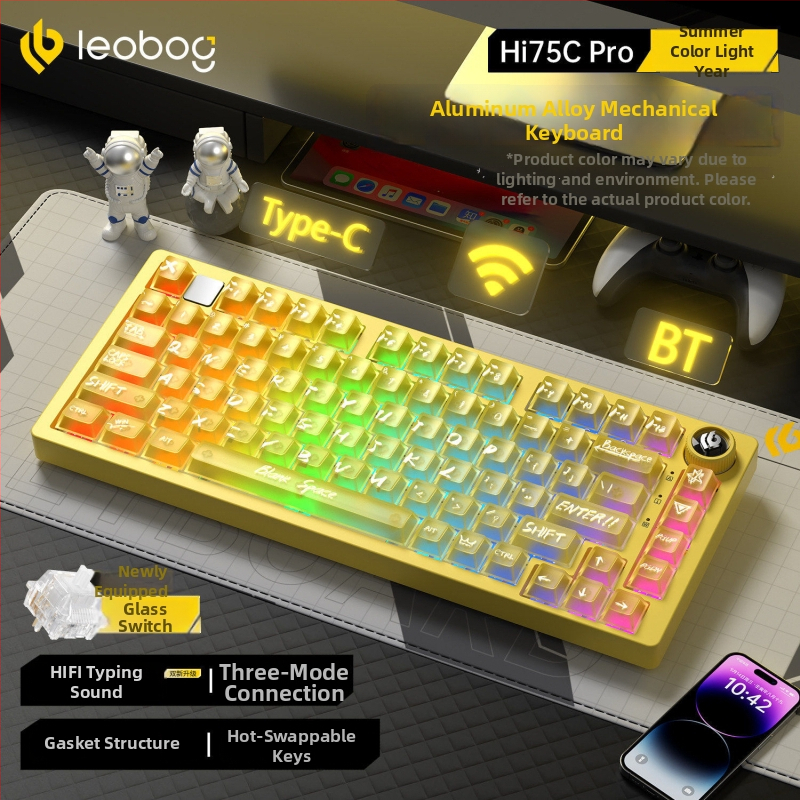 Leobog Hi75C клавиатурен комплект за персонализация с три режима и RGB осветление за гейминг, компютър и офис