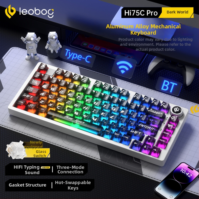 Leobog Hi75C клавиатурен комплект за персонализация с три режима и RGB осветление за гейминг, компютър и офис