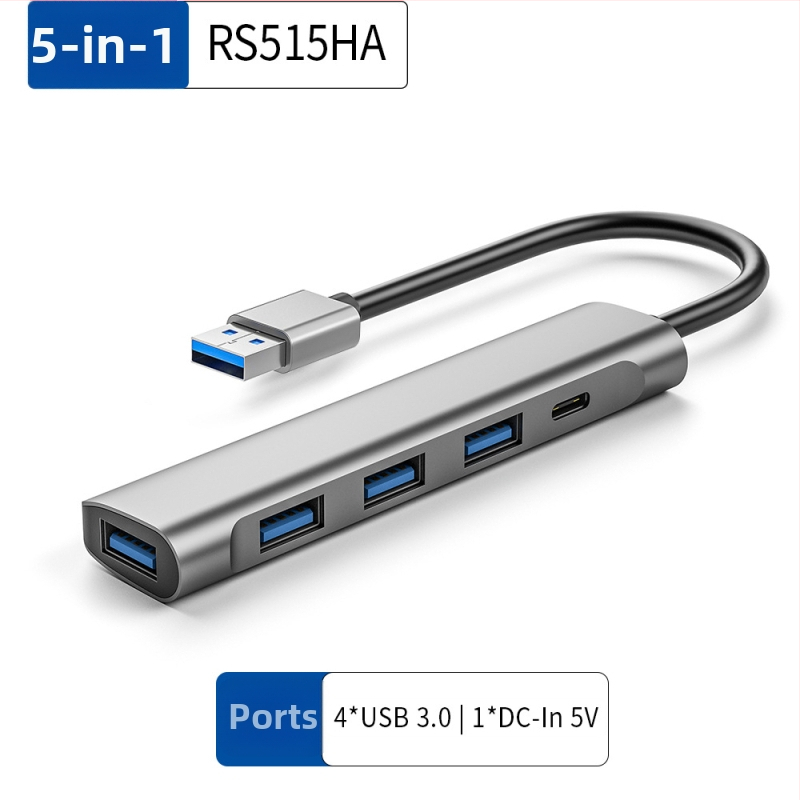 Ai Rongsheng 5-в-1 USB 3.0 хъб с 4 порта и захранване DC 5V