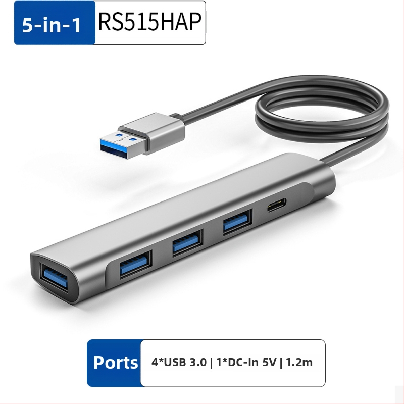 Ai Rongsheng 5-в-1 USB 3.0 хъб с 4 порта и захранване DC 5V