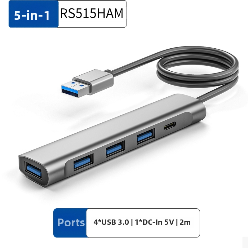 Ai Rongsheng 5-в-1 USB 3.0 хъб с 4 порта и захранване DC 5V